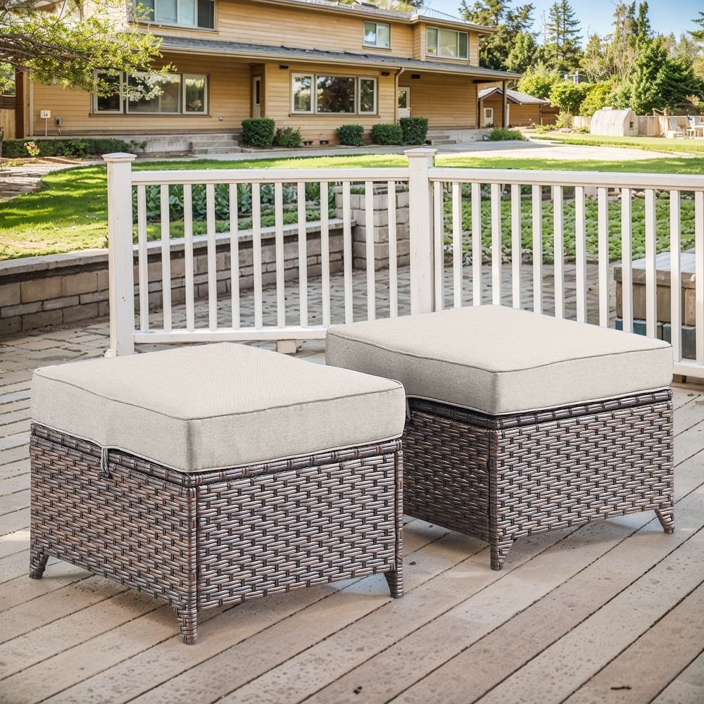 Gymojoy Outdoor Wicker Patio Ottomans Set Rattan Footrests