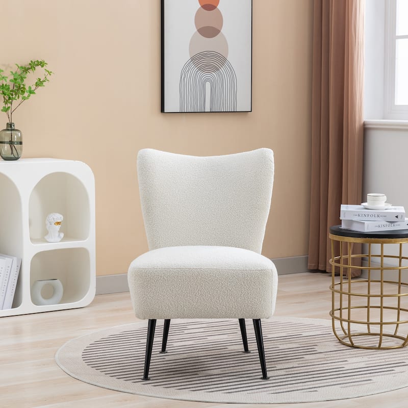 Armless Accent Chair With Rubber Wooden Legs Modern Upholstered Corner Side Chair For Living Room