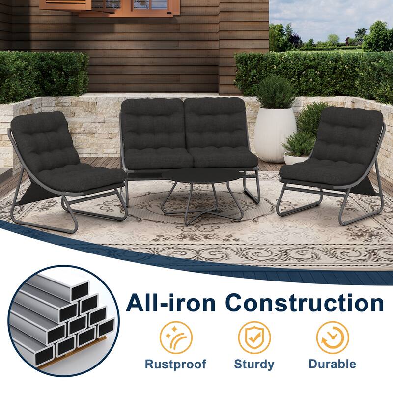 4 PCS Patio Outdoor Conversation Sofa Sets with Glass Top Coffee Table