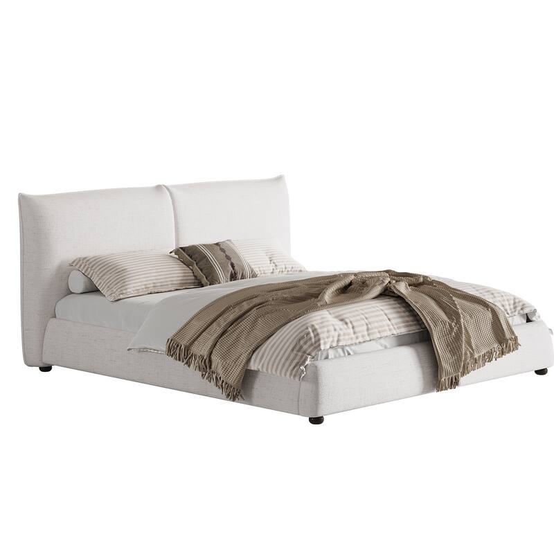 Christopher Knight Home - Naomi Modern Linen Upholstered Platform Bed with Pillow-Back Headboard