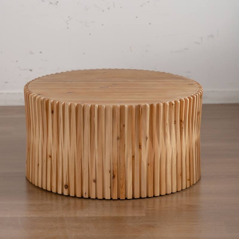 GDFStudio Lysander Fir Wood Retro Coffee Table with Vertical Texture Relief Design