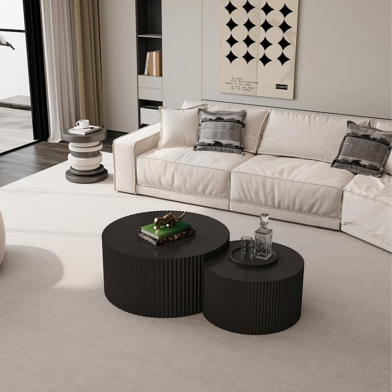 35.83" Stylish and Minimalist Modern Wave Stripe Round Coffee Table.