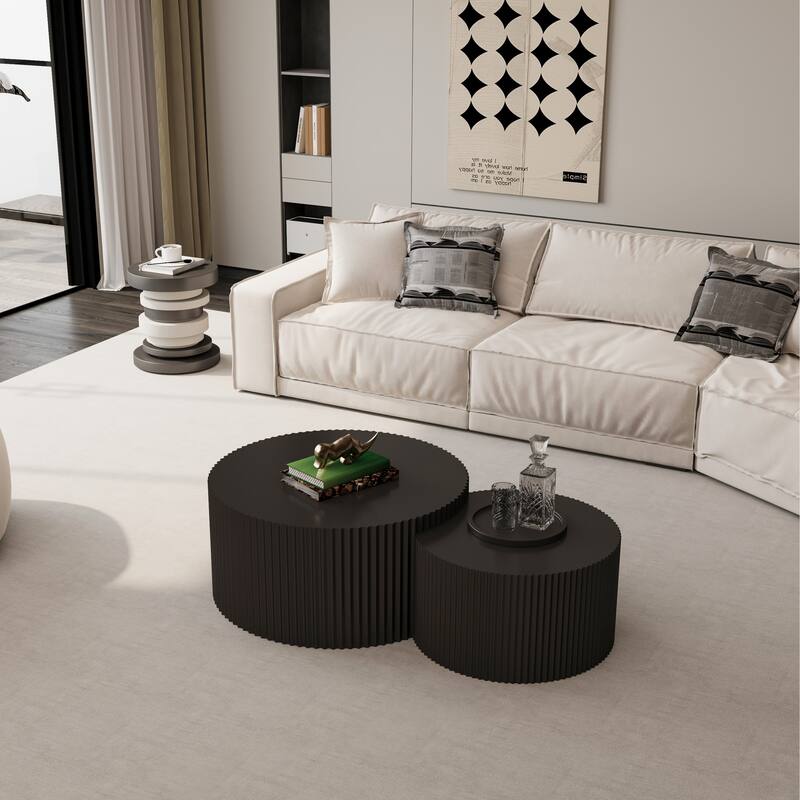 Vertical Stripe Design Nesting Coffee Table Set for Living Room, Bedroom