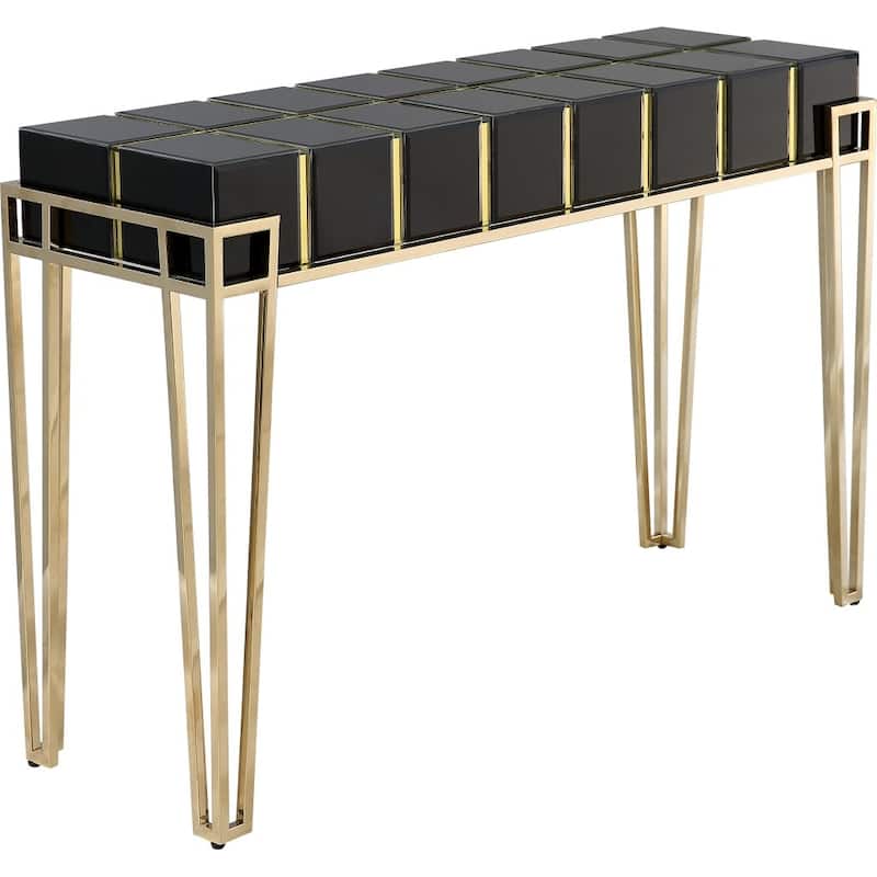 HomeRoots 47" Black and Gold Mirrored Glass Console Table - 47.25 in. x 31.50 in. x 15.75 in.
