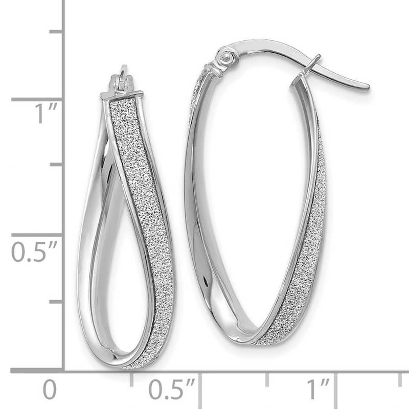 Curata 14k White Gold Polished Glitter Infused Oval Hoop Earrings