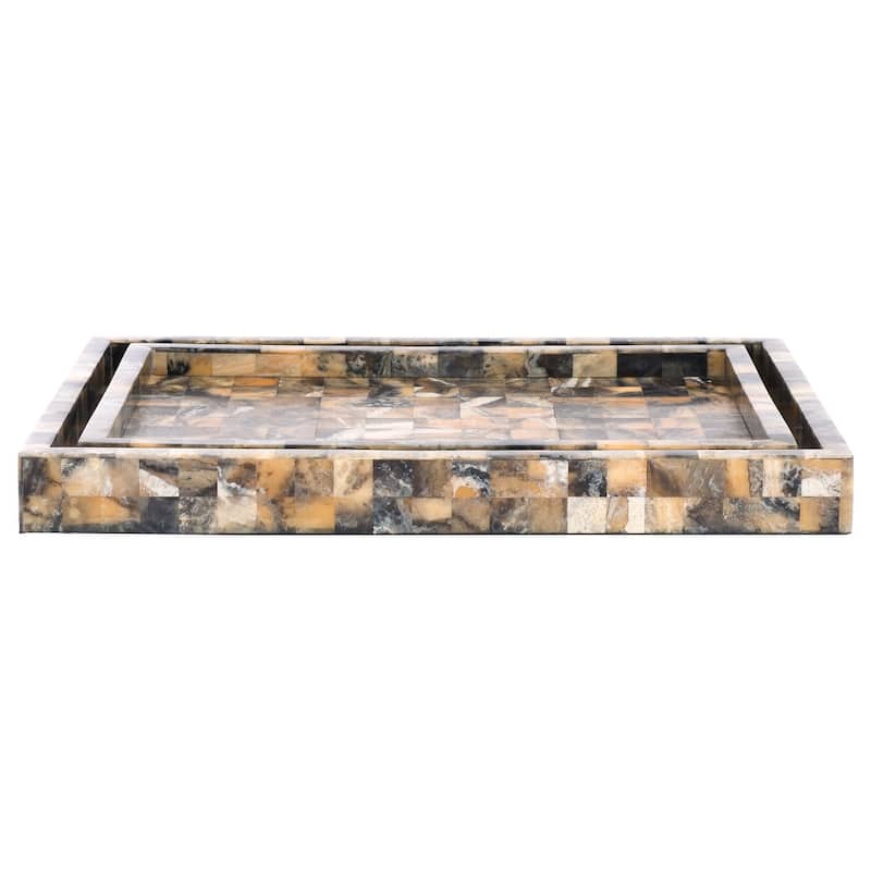 SAFAVIEH Home Lori Antique Green/Horn Resin Tray Set of 2