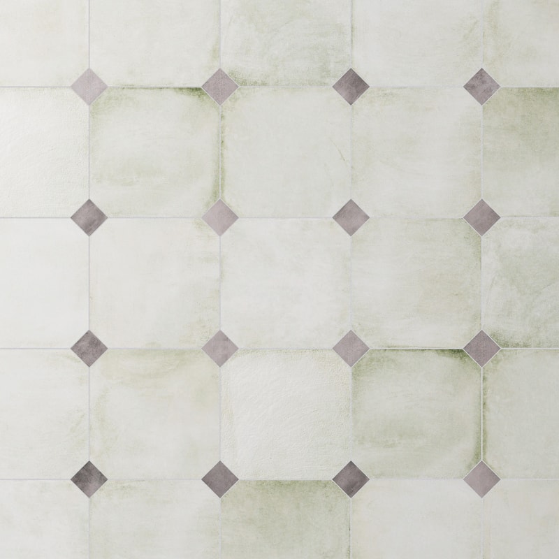 Merola Tile Laverton Octagon Nieve with Taco Gris 7-7/8" x 7-7/8" Porcelain Floor and Wall Tile