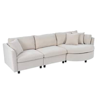 111.4" Stationary Sectional Sofa Curved Combination Sofas w/Removable Cushions and Pillows & Curved Seat for Livingroom