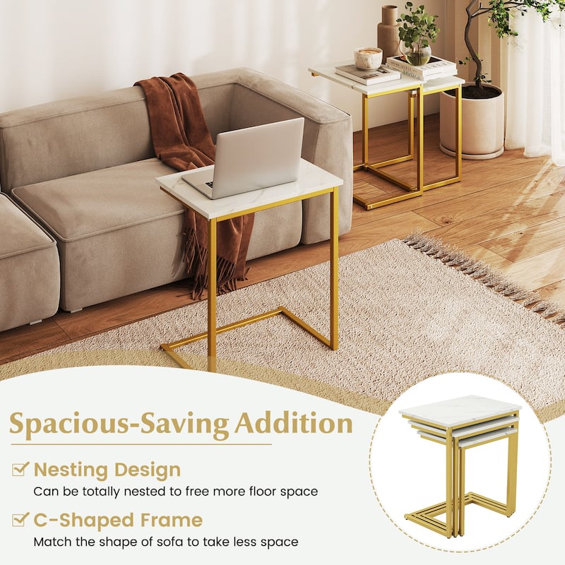 Gymax 3 PCS Nesting Coffee End Table Set Stacking Side Nightstand
