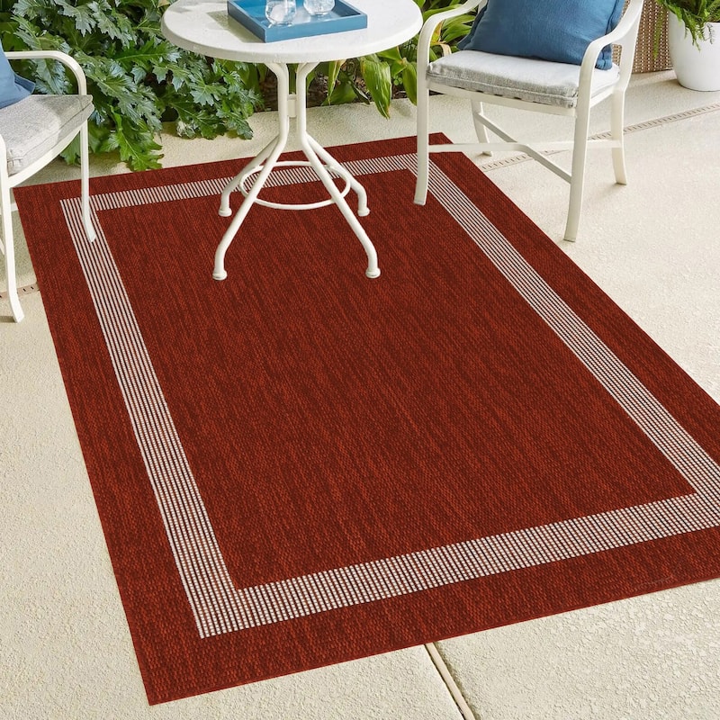 Indoor/Outdoor Area Rug/ Runner/ Doormat- Natural & Black & Red & Taupe Color -Machine Washable, Weather and UV Resistant-Azelia