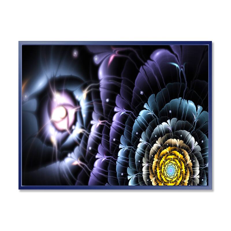 Designart "Dark Blue Fractal Flower in Dark" Floral Framed Canvas Art print