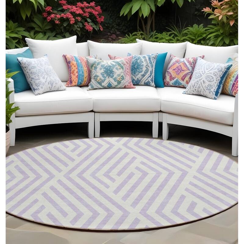 Alnara Abstract Shapes Weather Resistant Versatile Elegance Outdoor Rug - 8' Round - Multi