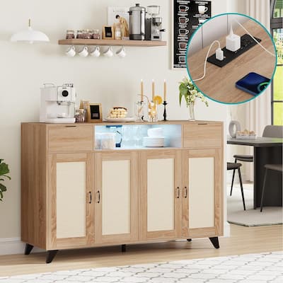 Sideboard Buffet Cabinet with Power Outlet and Led Light