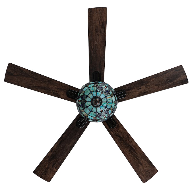 52" W Magna Carta Indoor Tiffany Stained Glass Oil Rubbed Bronze Ceiling Fan with Remote Control