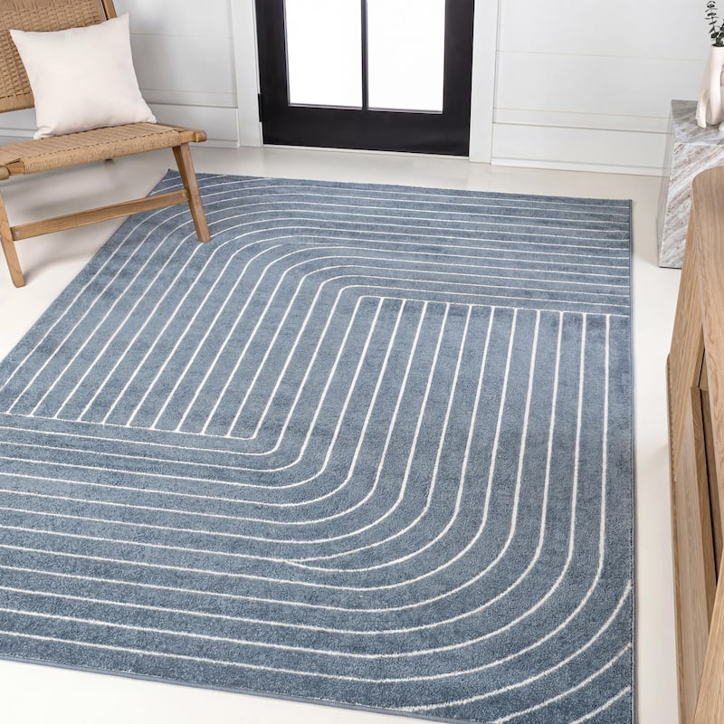 JONATHAN Y Finn High-Low MidCentury Modern Arch Stripe Two-Tone Indoor/Outdoor Rug