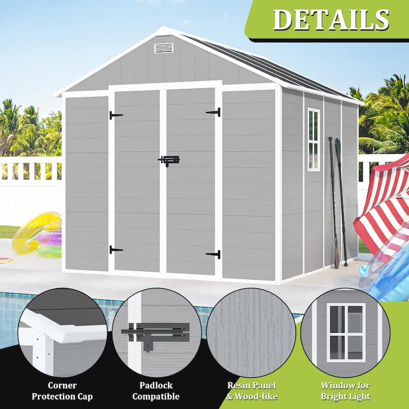 8*8ft Outdoor Storage Shed, Metal Garden Shed Tool House