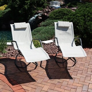Folding Rocking Chaise Lounger with Headrest Pillow - Beige - Set of 2
