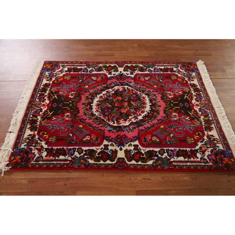 Hand Knotted Oriental 100% Wool Carpet Traditional Floral Red Bakhtiari Area Rug - 4' 10'' X 3' 7''