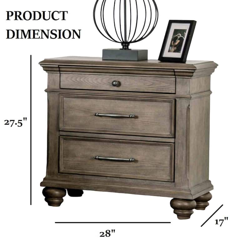 Transitional Nightstand - Aged Oak Finish with Round Knobs & Bun Feet