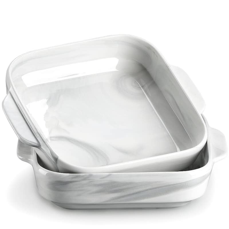 MALACASA Marble Grey Porcelain Baking Pan with Handles - Square - 2 Piece
