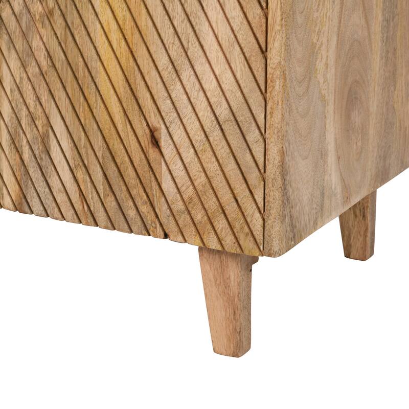 Wood Accent Cabinet with Storage, Rustic Mango Wood Storage Cabinet with Fluted Design and Adjustable Shelf for Dining R