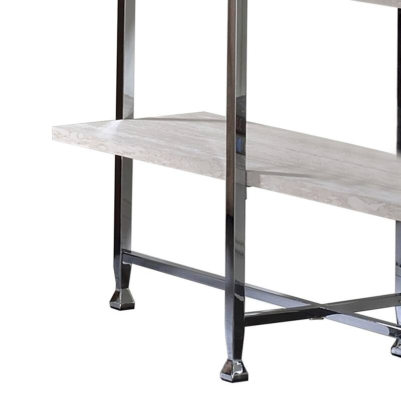 Sofa Table with X Shaped Metal Base and 2 Storage Shelves, Silver and Beige