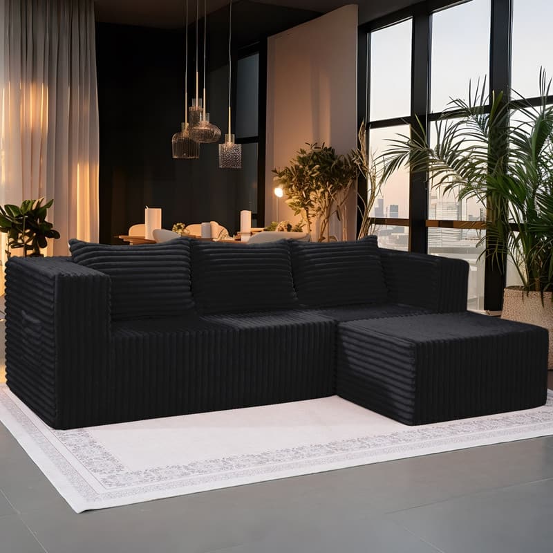 Cloud Sectional Couch with Chaise, L Shaped Modern Modular Sofa - Black