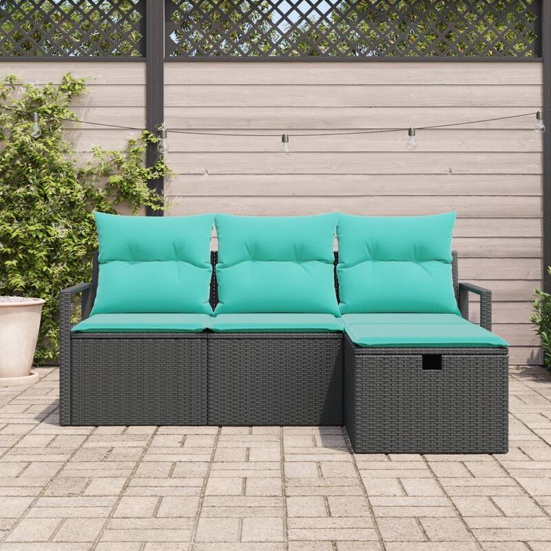 vidaXL 4 Garden Sofa Set with Cushions Black/Brown/Grey Poly Rattan - 68.9 x 46.1 x 27.2