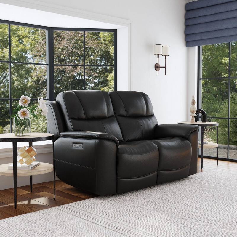 Crew Top Grain Leather Power Reclining Loveseat with Power Headrests & Lumbar