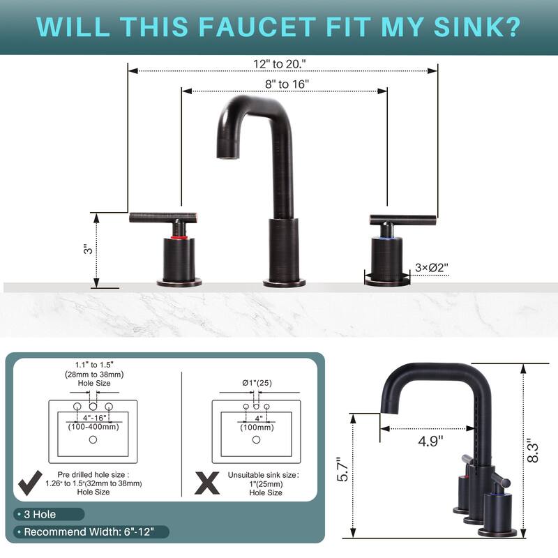 WOWOW 8-inch Dual Handle Widespread Bathroom Faucet