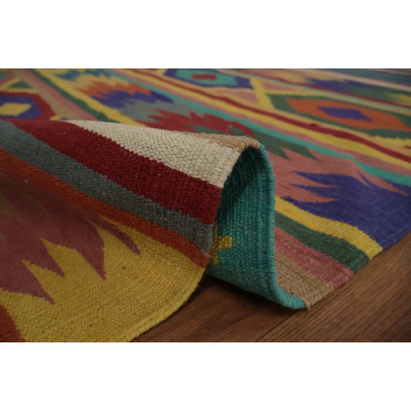 Hand Woven Oriental 100% Wool Carpet Southwestern Modern Multi-Colored Kilim Area Rug - 12' 3'' X 8' 9''