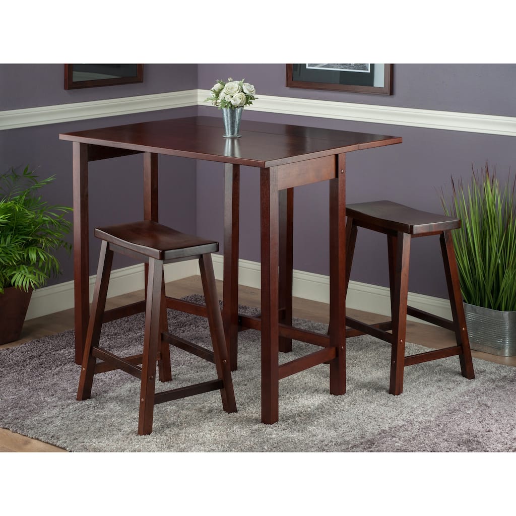 3-Pc Drop Leaf Table with Saddle Seat Counter Stools, Walnut