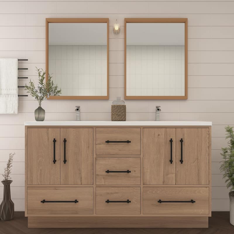 Victoria 60'' Freestanding Vanity with Double Reinforced Acrylic Sink - 59.5 - Oak Finish - Red Oak
