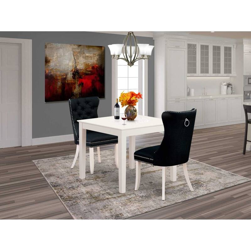 HomeStock 3-Pc Linen White Finish Square Solid Wood Top Dining Table Set