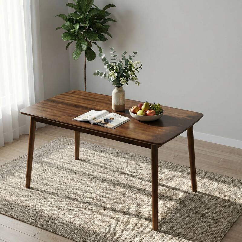 Anmytek Mid Century Modern Solid Wood 47 Inch Rectangular Dining Table with Rounded Corners Walnut Finish