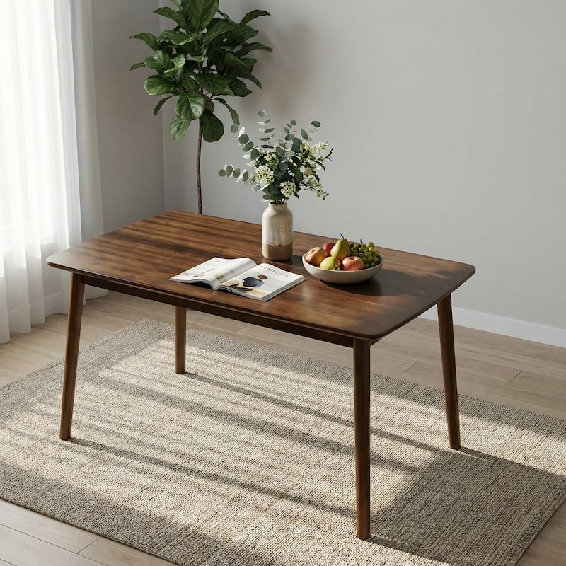Solid Wood Dining Table, 47"Rectangular Dining Table, Mid Century Modern Kitchen Table with Rounded Corners, Easy to Assemble