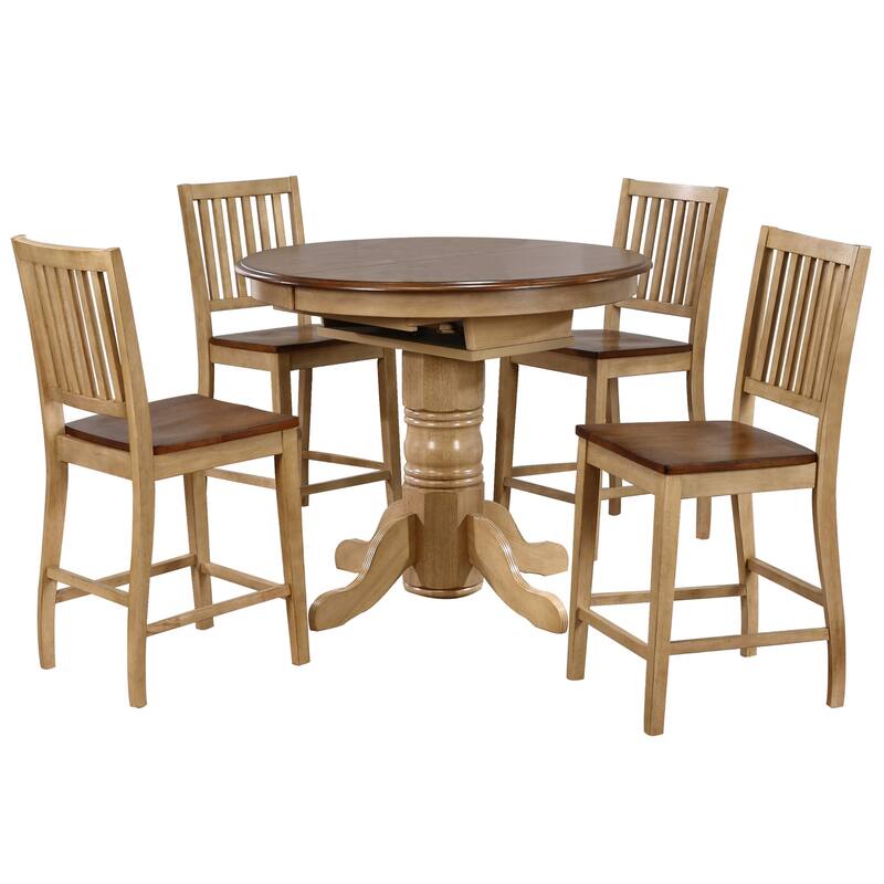 Extendable Dining Set 5 Piece - 42" Round/60" Oval Table & 4 Stools - Seats 6