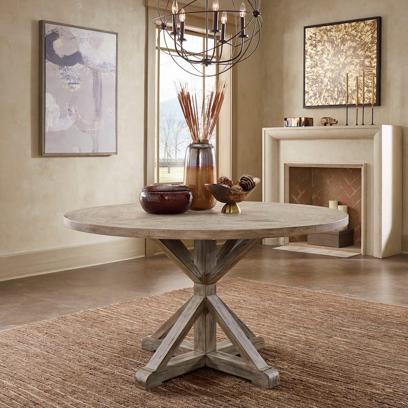 Benchwright Round Antique Grey Oak Dining Table by iNSPIRE Q Artisan - 54" Table