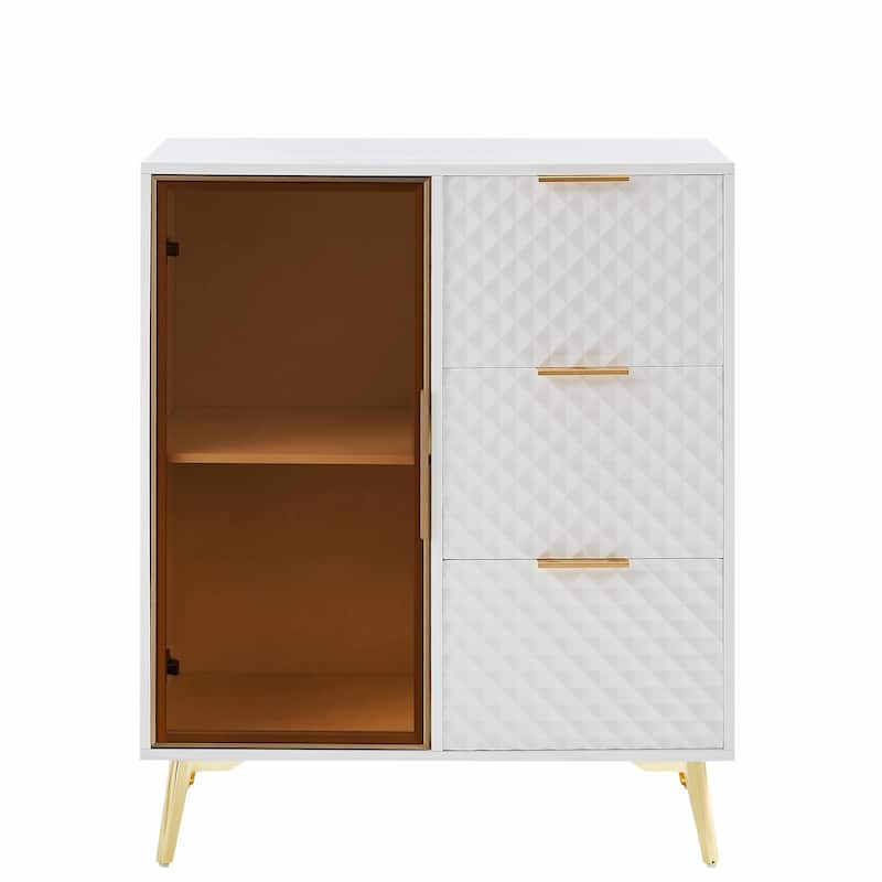 Modern Dresser with Glass Doors & 3 Drawers - 31.5"