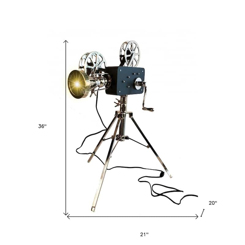 HomeRoots 36" Black And Silver Buffed Aluminum Movie Projector