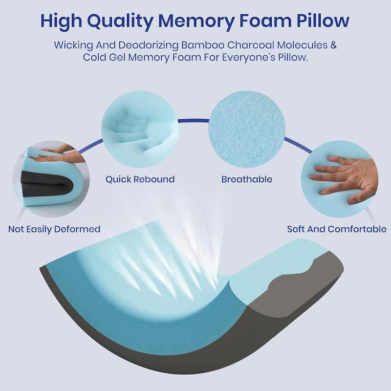 4 Inch Memory Foam Pillows, Gel Cooling Bed Pillows, Sleep Pillow, Removable Machine Washable Pillowcase,Standard Size