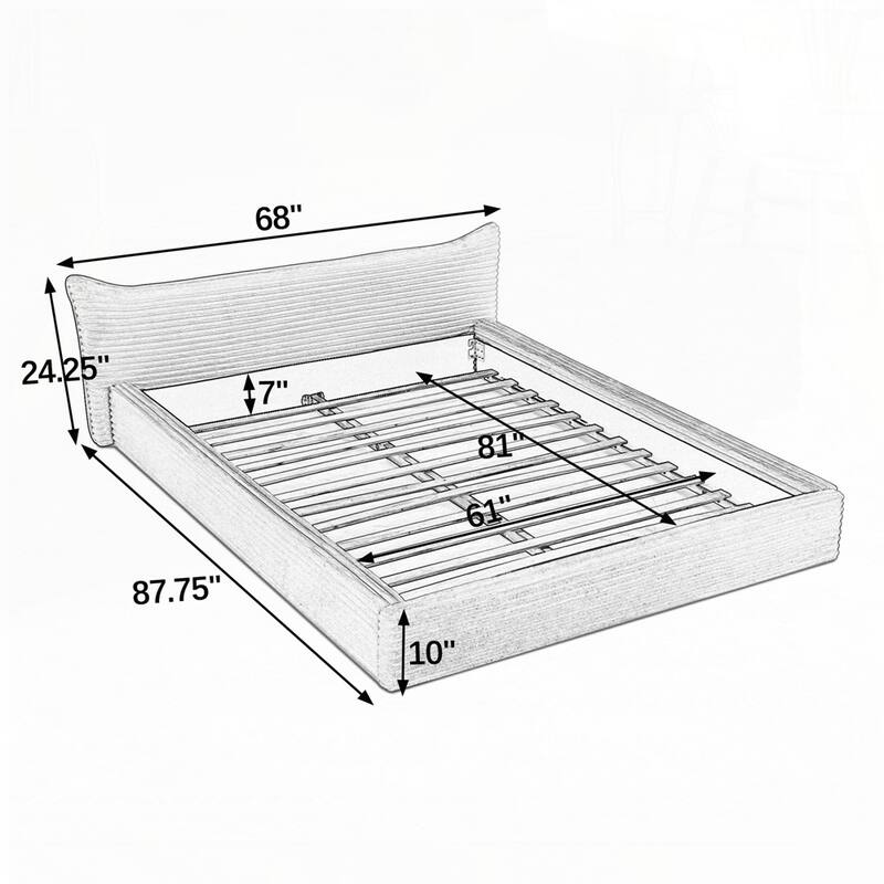 Grounded Platform Bed with Decorative Curved Headboard and Solid Wood Frame