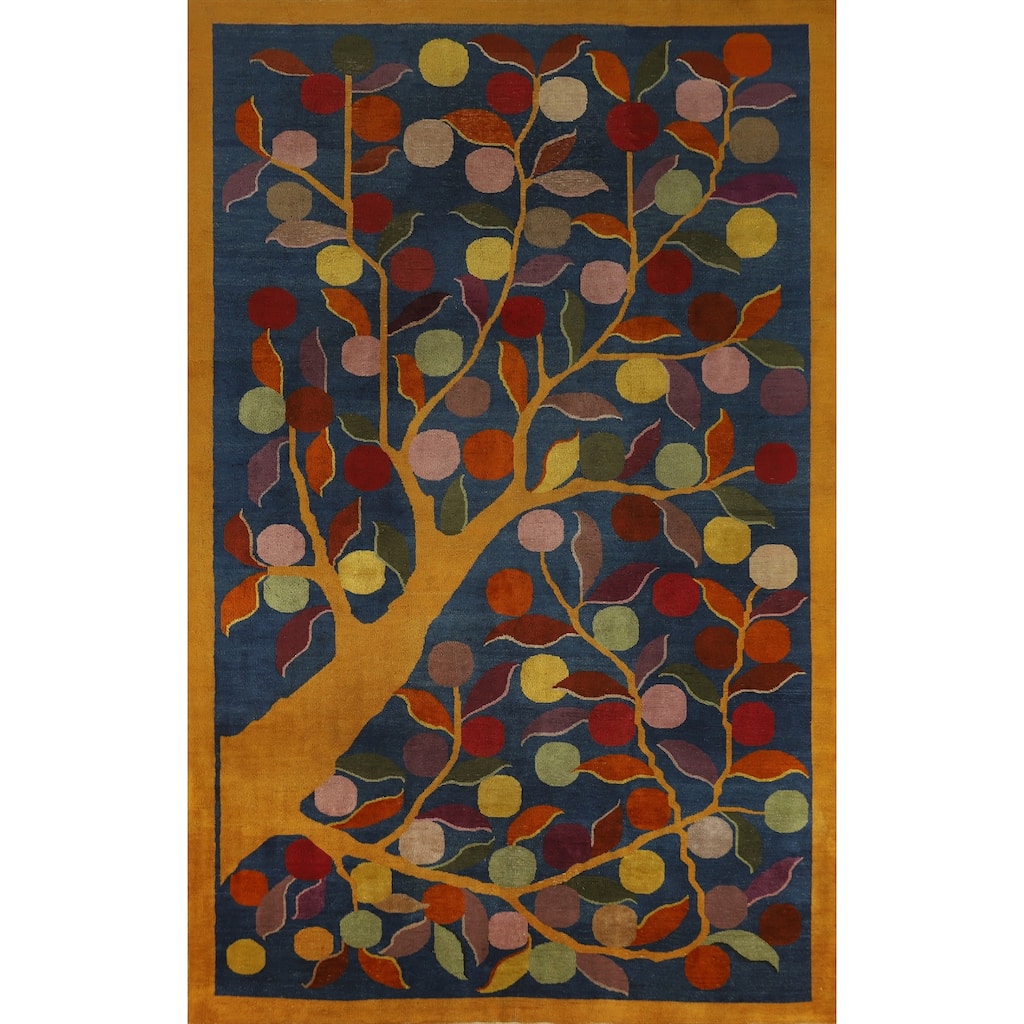 Vegetable Dye Art Deco Chinese Antique Rug Hand-Knotted Wool Carpet - 6'11" x 10'8"