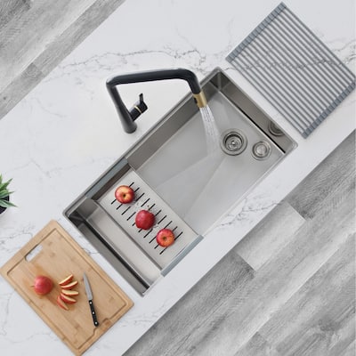 Undermount 33" Stainless Steel Single-Bowl Kitchen Sink Handmade - 33" x 19" x 10"