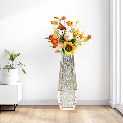Large Mirrored Floor Standing Vases Crushed Diamond Crystal Glass for Holding Dried Flowers Plant