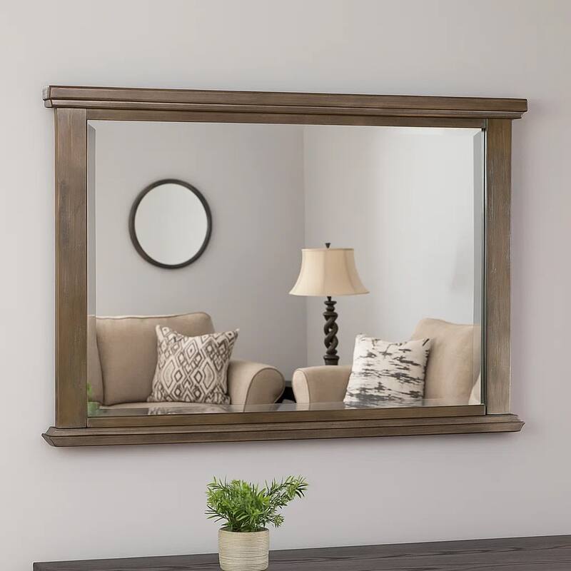 Lan 40 x 47 Dresser Mirror, Tempered Glass, Rectangular, Rustic Taupe