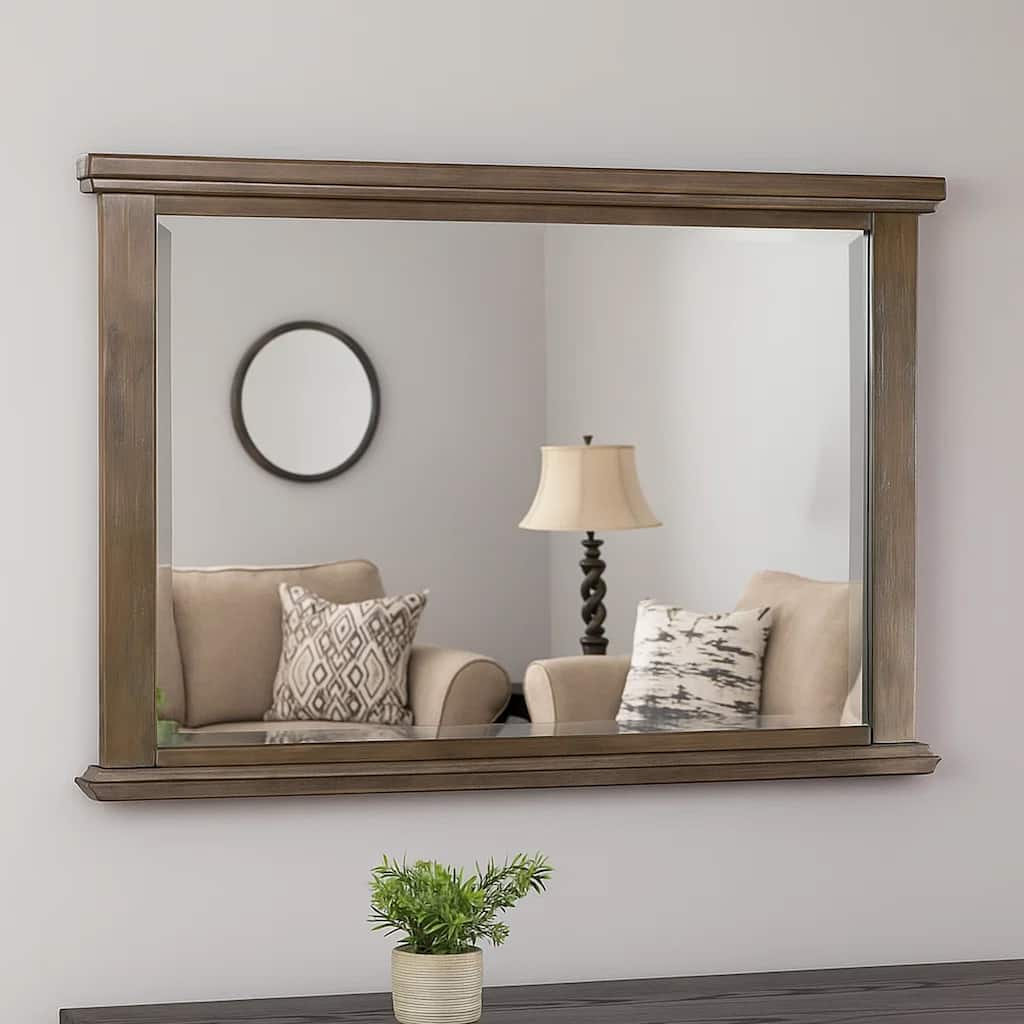 Lan 40 x 47 Dresser Mirror, Tempered Glass, Rectangular, Rustic Taupe