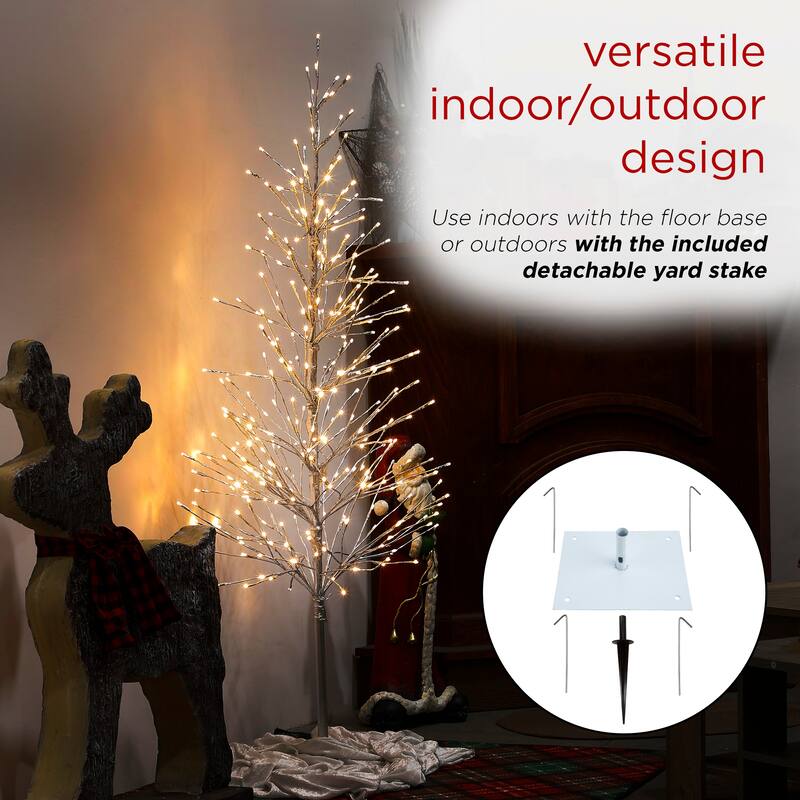 Alpine Corporation 65"H Indoor/Outdoor Pre-Lit Silver Foil Christmas Tree with Yard Stake and 360 LED Lights