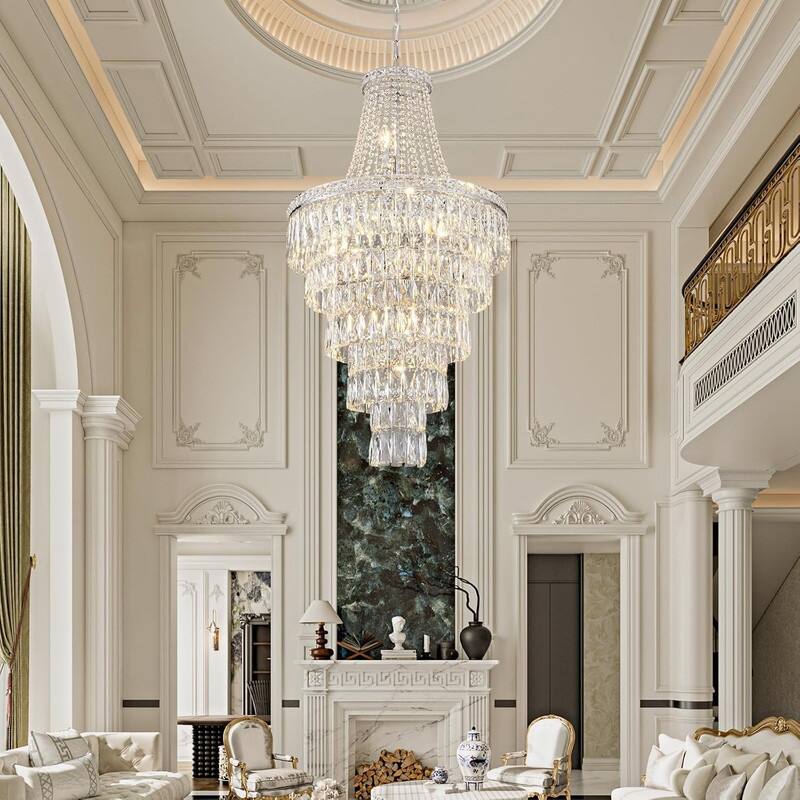KAYLA High Ceiling Chandelier 13-Light Gold Modern Crystal Chandeliers Pendant Light Foyer Chandelier Fixtures
