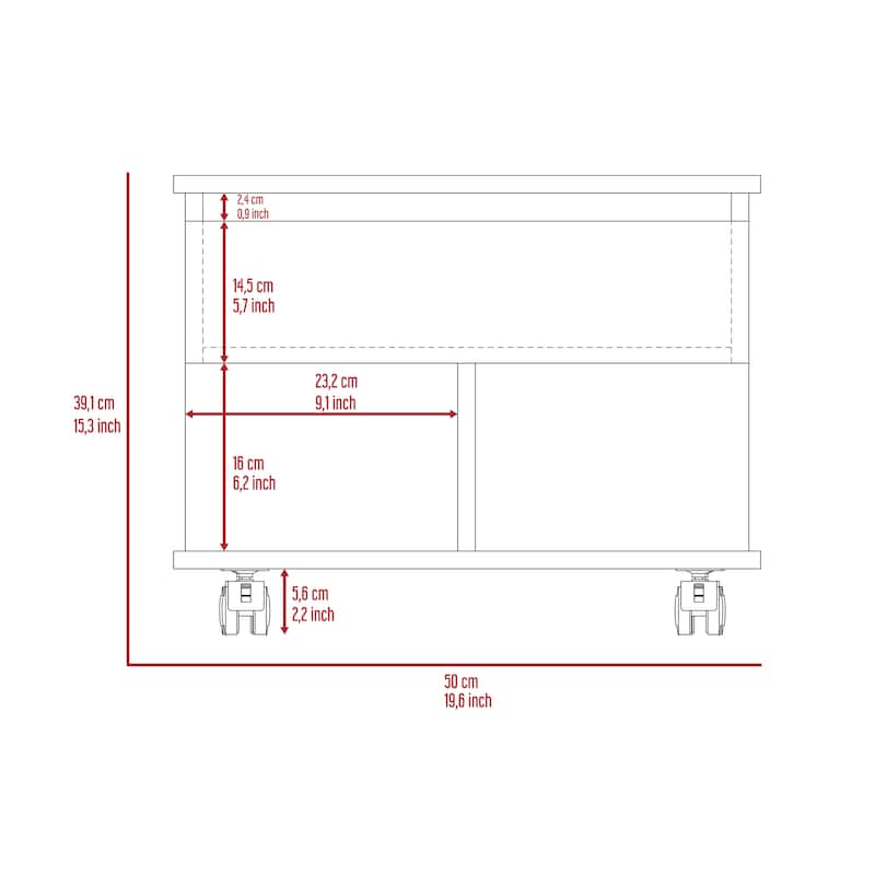 FM Furniture Portland Lift Top Coffee Table with Open Shelf and 4 Locking Caster Wheels